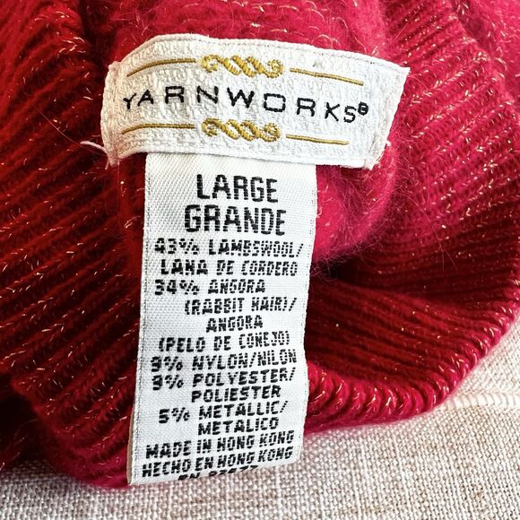 Vintage YarnWorks Sweater Red Cable Knit Christmas Holiday Women’s L Wool Angora - Picture 8 of 9